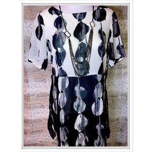 Alfani black & white layered blouse top size 10.